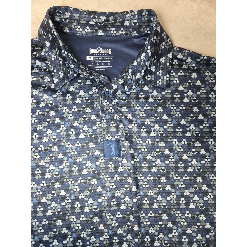 Bogey Bros Men's Golf Polo Medium Navy/White/Gray Geometric Stretch Logo